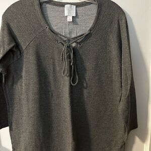 Old Navy Lace-Up V-Neck Long Sleeve Sweatshirt - Charcoal Gray